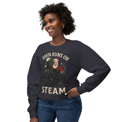 Santa Runs on Steam Sweatshirt, Holiday Crewneck Sweatshirt, Christmas Gift, Cozy Sweatshirt, Unisex Holiday Apparel