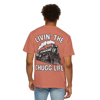 Livin' the Chugg Life Unisex Garment-Dyed T-shirt, Funny Train Shirt, Gift for Train Lovers, Comfortable Casual Tee, Unique Graphic T-shirt